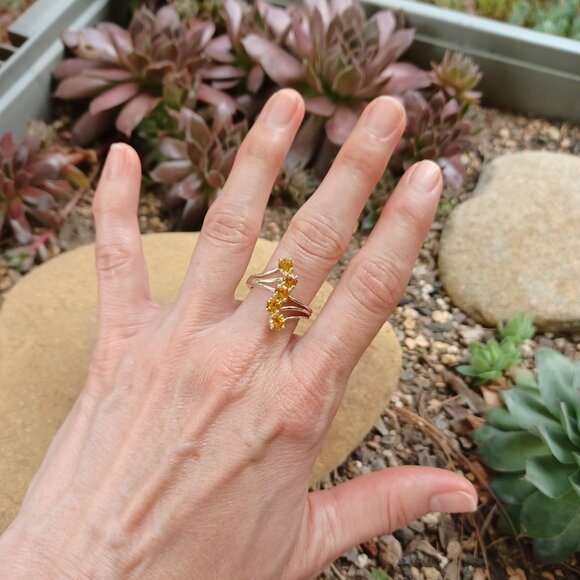 90s Vintage 925 Sterling + Citrine Bypass Ring, Sz 6.75/7, Eclectic & Quirky - Picture 6 of 7